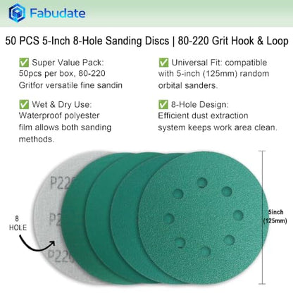 5 Inch 8 Hole 80-220 Grit Hook and Loop Zirconia Sanding Discs 50PK - size: Mixed Grit