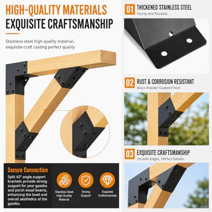 45 Degree Pergola Brackets for 4x4 Lumber, Q235 Steel, 8 Pack - color: Support Brackets--8Pack