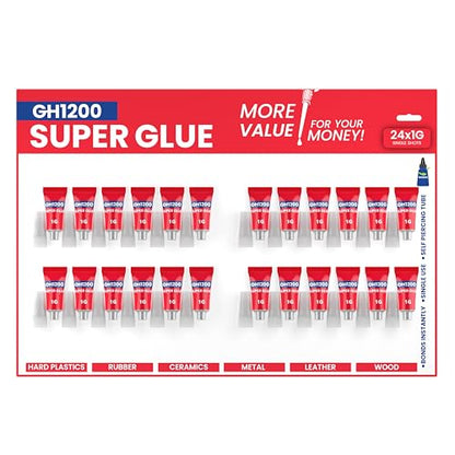 1 Gram (Pack of 24) Single Use Super Glue All Purpose - Superglue - Ca Glue Thick & Strong Adhesive for DIY Craft, Ceramics, Frame, Leather, Metal Etc - style: 1 Gram x 24 PCs Super Glue