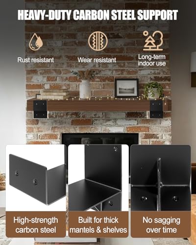 Heavy Duty Fireplace Mantel Brackets U-Shaped Steel Floating Shelf Support