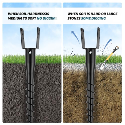 No Dig Ground Screw Anchor - Black U Shaped Post Stake for 4x4 Wood Posts, Includes Lag Bolts & 27" Rebar, for Mailbox Posts and Fence Posts Anchor, 1 Pack - size: 27"(1 Pack)