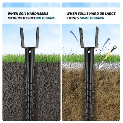 No Dig Ground Screw Anchor - Black U Shaped Post Stake for 4x4 Wood Posts, Includes Lag Bolts & 27" Rebar, for Mailbox Posts and Fence Posts Anchor, 1 Pack - size: 27"(1 Pack)