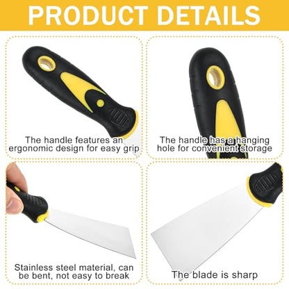 10 PCS 2 Inch Putty Knife Stainless Steel Spackle Knives Paint Scraper No Rusting Flexible Metal Scraper Tools for Repairing Drywall Applying Putty Removing Wallpaper Mud Plaster Scraping - color: 10pcs 2" Yellow