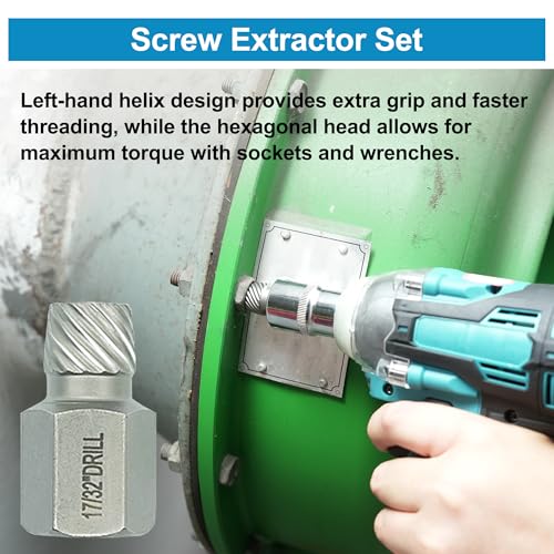 GMTOOLS 25-Piece Screw Puller Kit, Multi-Spline Hex Head, 3/8 Inch Drive Easy Removal Bolt Puller Kit for Removing Stripped, Rounded, Damaged, Broken, Screws and Bolts Removal Kit