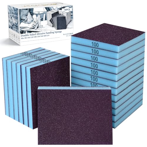 18 Pack Wet Dry Sanding Sponge Set, 100 Grit Foam Blocks Sandpaper - style: 100 Grit