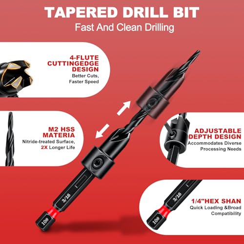 20PCS Countersink Drill Bit Set, Tapered Drill Bits Counter Sink Drill Bit