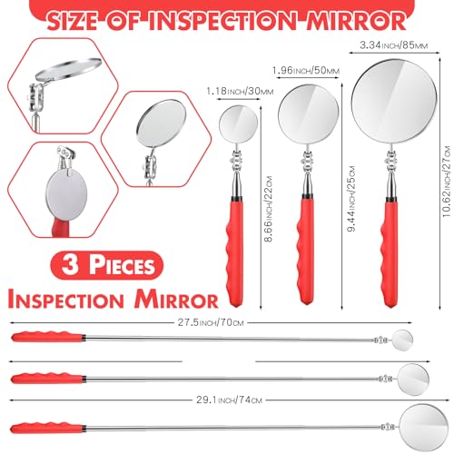 Copkim 3 Pcs Telescoping Inspection Mirror Extendable Long Handle,Red - color: Red