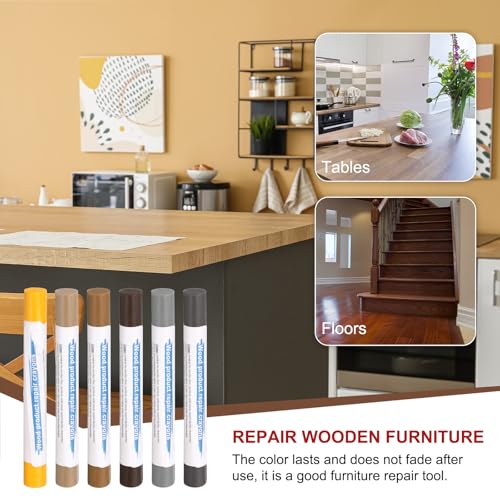 HARFINGTON Wood Filler Sticks 6 Colors Wooden Wax Touch Up Furniture Repair Crayons for Lemon Yellow, Pink Oak, American Yellow Oak, English Gray, Dark Iron Gray, Medium Brown - color: Lemon Yellow Series