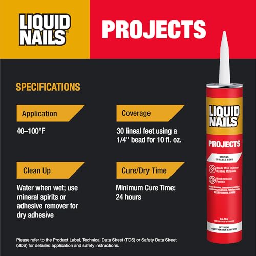 Liquid Nails Interior Projects 10 oz Off-White Latex-Based Construction Adhesive, 24 Pack - size: 10 Ounce (Pack of 24)
