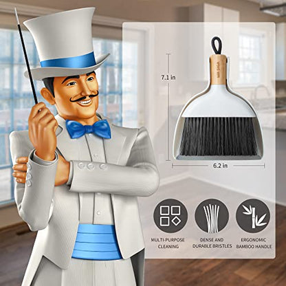 MR.SIGA Mini Dustpan and Brush Set, Bamboo Handle, White, 1 Set - color: White