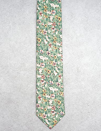 Cotton 2.5-Inch Skinny Floral Tie and Pocket Square Set for Men - color: Jade Green