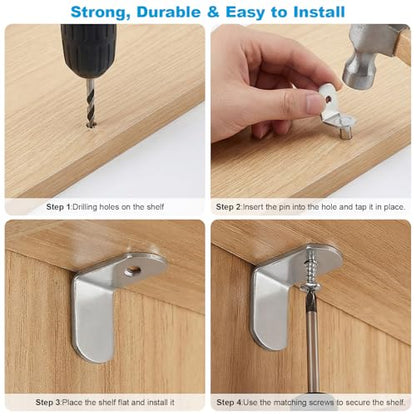 80 Pcs Shelf Pegs Pins Kit, 4 Styles Heavy Duty 5mm 1/4 Inch Shelf Support Pegs Holders, Nickel Plated Cabinet Shelf Clips for Kitchen Wood Shelves Bookcase