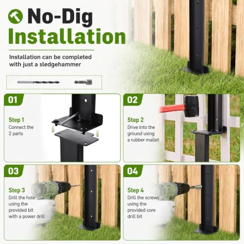 4 Pack Fence Post Repair Kit, Heavy Duty Fence Post Anchors Ground Stakes