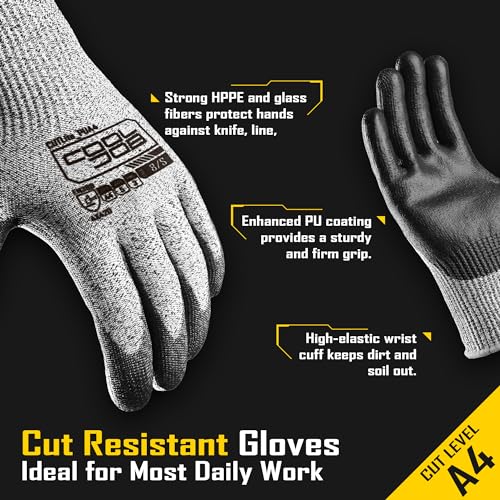 COOLJOB 12/120 Pairs Cut Resistant Work Gloves PU Coating, ANSI A2 A4 A6 A9 - size: Large (Pack of 12)