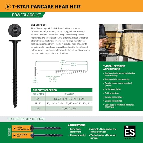 SPAX 1/4" x 2-1/2" Powerlags XF Exterior Pancake Head Structural Wood Lag Screws (50 pcs) T40 T-Star HCR Heavy Duty Timber Landscape Deck Structures High Corrosion Resistant - size: 1/4" x 2-1/2"