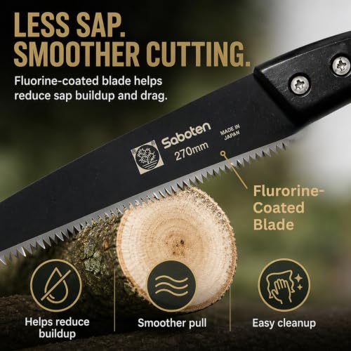 Saboten Japanese Pruning Saw with Wood Sheath, Fluorine-Coated High-Carbon Steel Blade, Precision Pull Cut Hand Saw for Tree Branches – forest Originals, Made in Japan (270mm (10.6 inch)) - size: 270mm (10.6 inch)