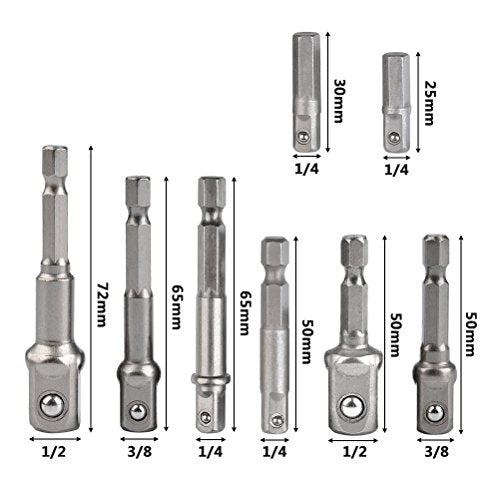 TIMESETL 8pcs Impact Adaptor Set - 1/4" 3/8" 1/2" Hex Shank Square Nut Drill Extension Bit Set