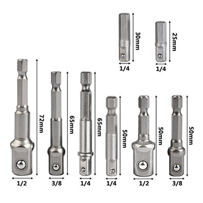 TIMESETL 8pcs Impact Adaptor Set - 1/4" 3/8" 1/2" Hex Shank Square Nut Drill Extension Bit Set