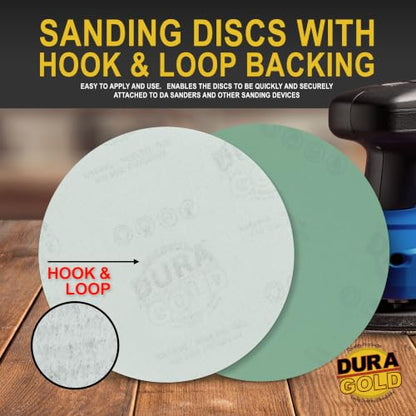 Dura-Gold 5" Green Film Sanding Discs, 1000 Grit, Box of 50, Hook & Loop - size: 1000-Grit