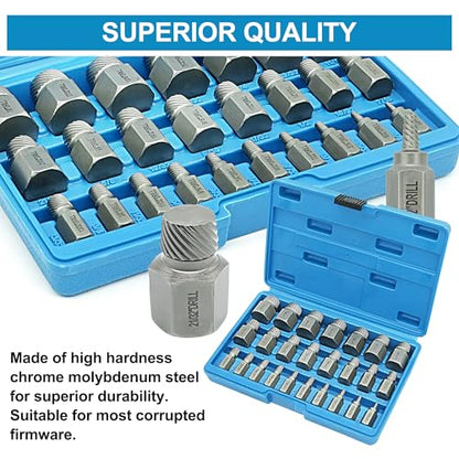 GMTOOLS 25-Piece Screw Puller Kit, Multi-Spline Hex Head, 3/8 Inch Drive Easy Removal Bolt Puller Kit for Removing Stripped, Rounded, Damaged, Broken, Screws and Bolts Removal Kit