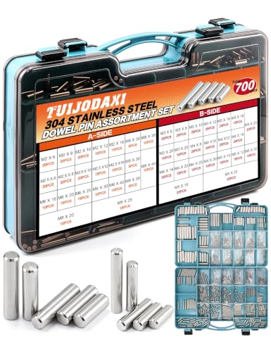 Stainless Steel Dowel Pins 700 Pcs 42 Sizes M2-M8 Metal Dowel Kit W/ Case - size: 42 Kinds