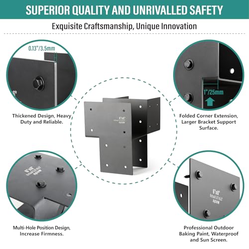 4 Pack 6''x6'' (Actual Size 5.5''x5.5'') Heavy Duty Stainless Steel Corner Post Caps Tie Bracket, Fit Connecting Wood Gazebo, Deck Patio Post and Wood Beams Bracket. (Black) - size: Corner 6"x6"(Actual 5.5"x5.5")