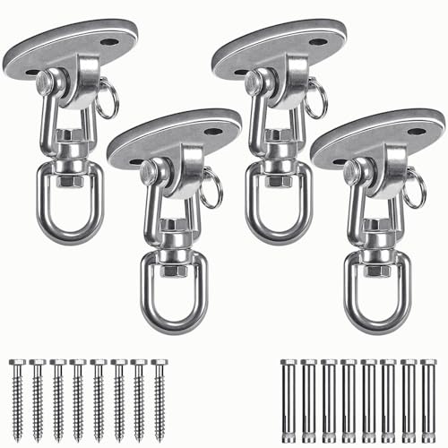 SELEWARE Ceiling Swing Mount Stainless Steel Swing Hangers Swing Hook 4 Pcs - color: Silver - 360° Swing Hanger ( 4 Pack )