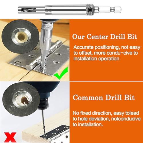 3Pcs HSS Door Window Cabinet Self Centering Hinge Drill Bits Set Center Hinge Drill Bit Mill Tool for Opening Hole-5/64 Inch 7/64 Inch 9/64 Inch for Woodworking Window Door Hinge