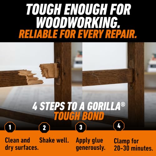 Gorilla Wood Glue, Water Resistant, Natural Color, 4 oz Bottle, 2-Pack - style: Original