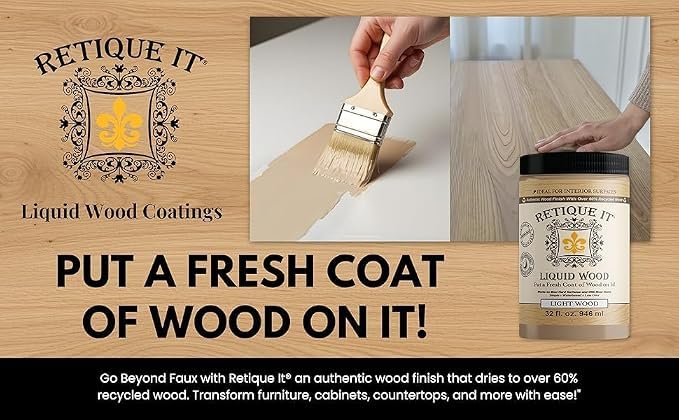 Retique It Liquid Wood - Real Wood Coating (32oz / Light) - color: 1 Light Wood, size: 32 Fl Oz (Pack of 1)