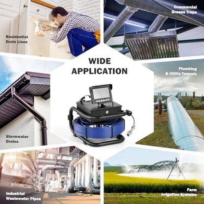 ZELCAN Sewer Camera, Drain Camera 66FT with 4.3 in. LCD Screen, Waterproof IP68 Borescope Plumbing with 12 LED Lights with 5300mAh Battery DVR Recorder, Included 32GB Card - size: 4.3 in./66 ft.