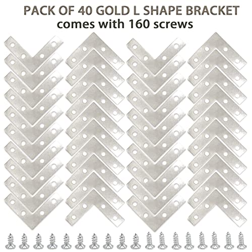 40-Pack L Corner Brackets Gold 1.5inch Iron Decorative Brace Silver - size: Silver