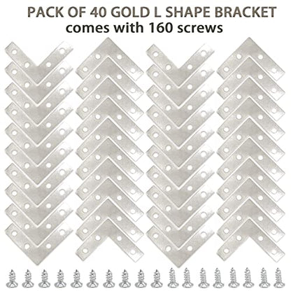40-Pack L Corner Brackets Gold 1.5inch Iron Decorative Brace Silver - size: Silver