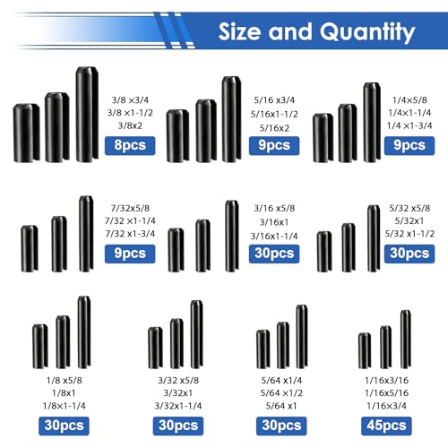 230Pcs Roll Pin Assortment Kit SAE Slotted Spring Pins 1/16 5/64 3/32 1/8 5/32 3/16 7/32 1/4 5/16 3/8 Inch for for Home Improvement Automotive Repair - size: 230Pcs