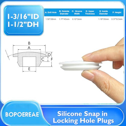 4 Pcs 38 mm Silicone Rubber Plugs for 38 mm (1-1/2") Round Holes - color: White, size: DH:1-1/2"(38mm)