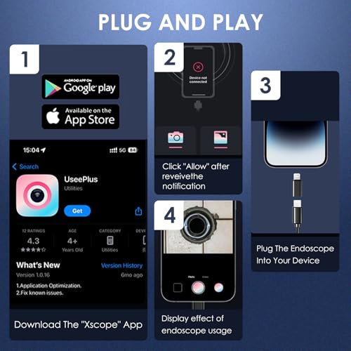Dual Lens Endoscope Camera with Light,1920P HD Inspection Camera for Automotive & Home, IP67 Waterproof Borescope with Semi-Rigid Snake Cable,Detects Pipe Clogs,Engine Issues-16.5FT for iPhone Android - size: 16.5FT-DL