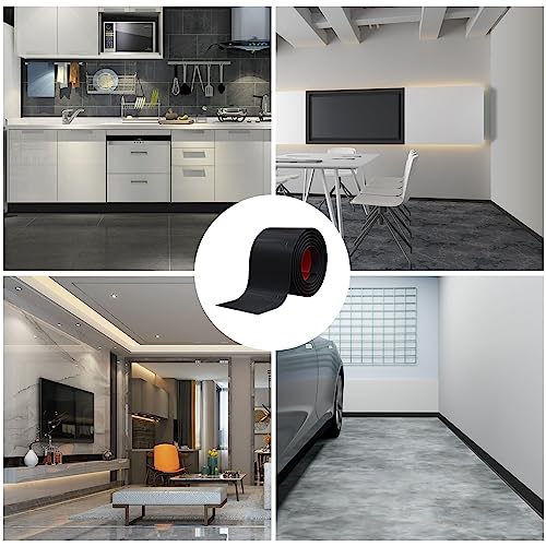Duzzy Flexible Baseboard Molding Trim, 5 Inch(W) x 20 Feet(L) Peel and Stick Rubber Wall Trim Molding, Self-Adhesive Vinyl Wall Base Cove Base - color: Black, size: 5 Inch x 20 Feet