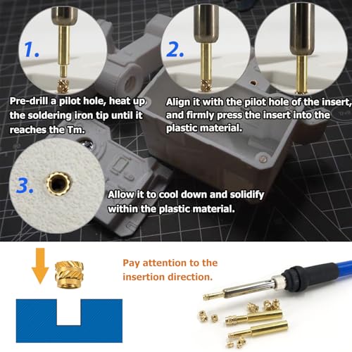QSJ 300Pcs Threaded Inserts Set with Soldering Iron Tip Brass Heat Set Insert M2.5 M3 M4 Insert Nut for 3D Printed Plastic Materials - size: (300pcs) M2.5, M3, M4