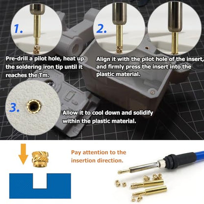 QSJ 300Pcs Threaded Inserts Set with Soldering Iron Tip Brass Heat Set Insert M2.5 M3 M4 Insert Nut for 3D Printed Plastic Materials - size: (300pcs) M2.5, M3, M4