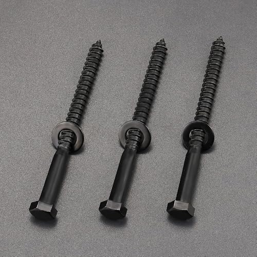 8-Sets 3/8 x 4 Black Hex Head Lag Screws & Flat Washers, Heavy Duty Wood Lag Screws, 304 Stainless Steel (18-8), 3/8" Bolt - size: 3/8 x 4