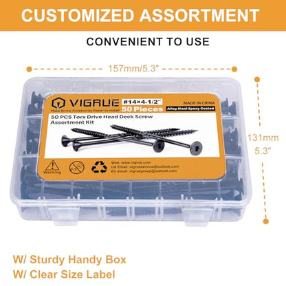 VIGRUE Deck Screws, Wood Screws - Star Drive Decking Screws for Timber, Log, Landscaping Wood, Rust-Resistant, Easy to Install, DIY Projector & Wood Working (50PCS #14X4-1/2) - style: 50PCS #14X4-1/2 deck screws