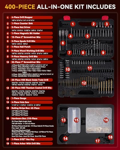 KingTool 400 Pcs Drill Bit Set - Drill Bits Screwdriver Bit Set Case with Drawer, Bit Set Designed for Various Drilling & Screw Driving Tasks for Metal, Wood, Masonry, Perfect for DIY Projects