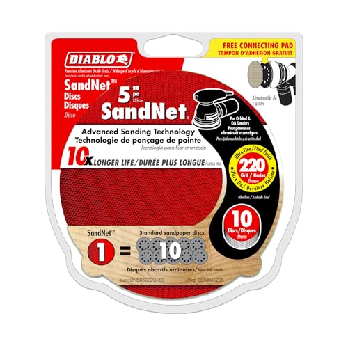 Diablo SandNet Reusable Sanding Discs with Connection Pad for Wood, Metal and Plastics - 5", 220 Grit, Ultra Fine, Ceramic Blend, 10-Pack - DND050220H10I
