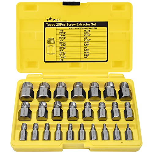Topec 25Pcs Screw Extractor Set, Multi-Spline Easy Out Bolt Extractor Kit - size: 25-Piece