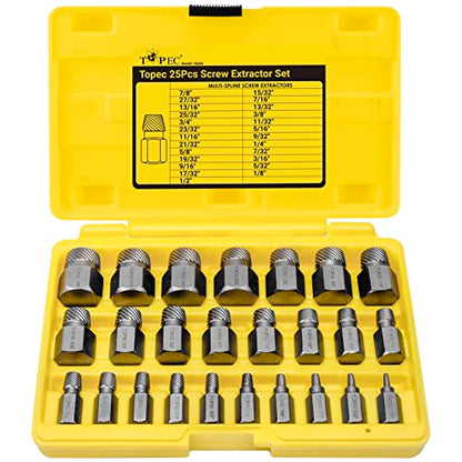 Topec 25Pcs Screw Extractor Set, Multi-Spline Easy Out Bolt Extractor Kit - size: 25-Piece