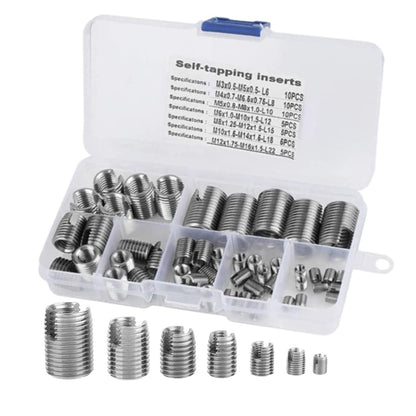Tyenaza 50Pcs Quick Thread Insert with Storage Case, M3 M12 Self Tapping Thread Insert, Stainless Steel Inner Thread Self Tapping Thread Inserts Set, Thread Reinforce Repair Tool