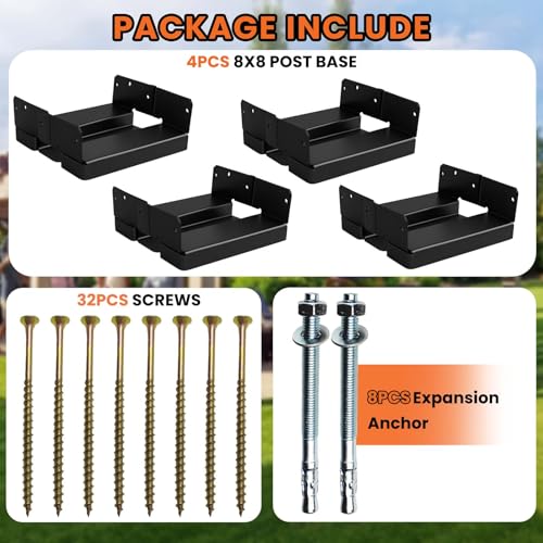 8x8 Post Base for Concrete Heavy Duty Black E-Coated 4 PCS - color: Black