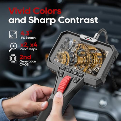 TOPDC Two-Way Articulating Borescope Camera, 1920P, 4.3" Screen, 6.5FT - size: 6.5ft / 6.1mm