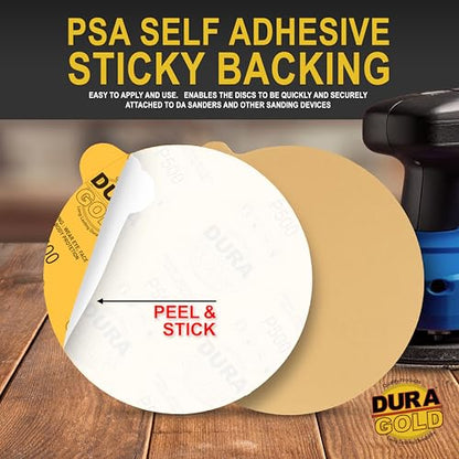 Dura-Gold Premium 6" Gold PSA Sanding Discs - 500 Grit, Box of 50 - Self - size: 500-Grit