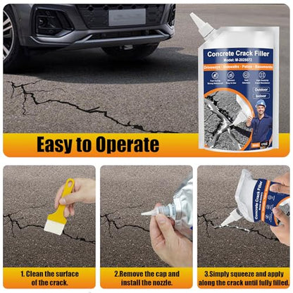 Concrete Crack Filler, 2 PCS Self Leveling Cement Crack Sealant, Quick-Drying Sealing Adhesive Repair Sealer for Driveways, Sidewalks, Patios, Waterproof Outdoor Joint Caulking Glue, Gray
